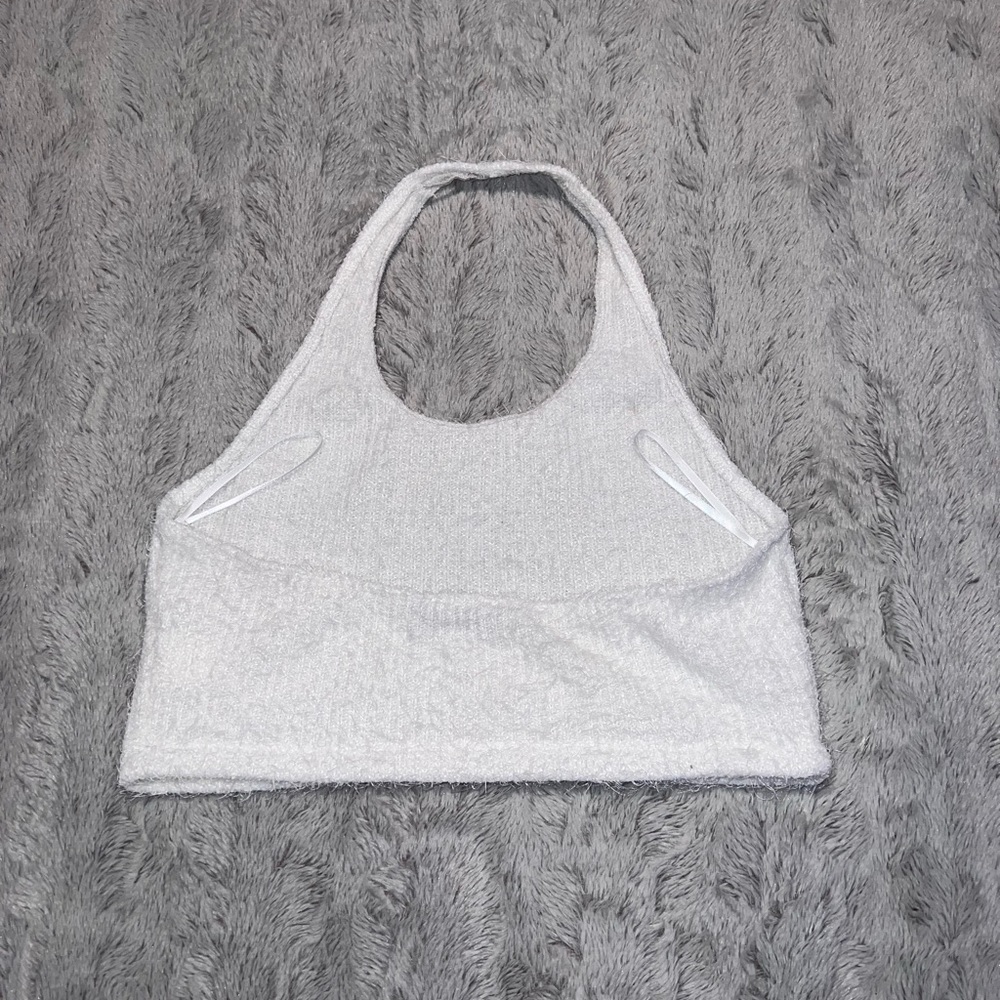 Fuzzy White Halter Crop Top